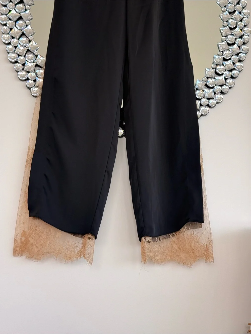 Limited edition Black Wide-Leg Pants with Cream Lace Trim